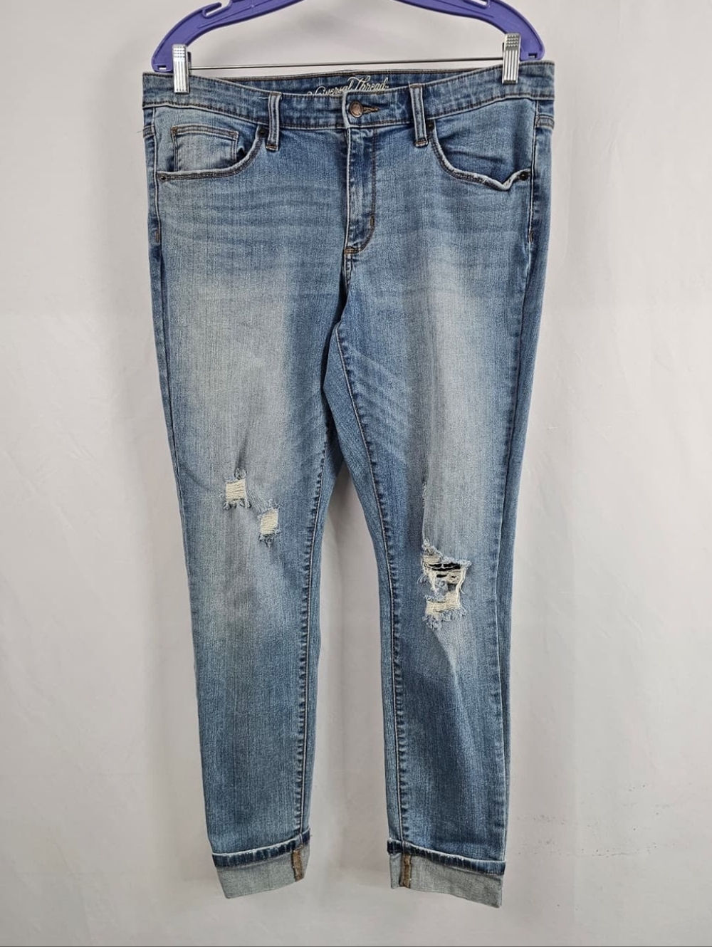 Universal Thread Mid Rise Distressed Skinny Cuffed Jeans, Sz 14/32R